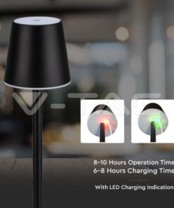 LED Επαναφορτιζόμενο Πορτατιφ 3W 4000Κ Μαύρο Dimmable Αφής V-TAC – 10194