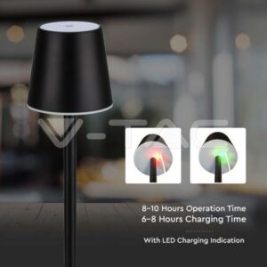 LED Επαναφορτιζόμενο Πορτατιφ 3W 4000Κ Μαύρο Dimmable Αφής V-TAC – 10194