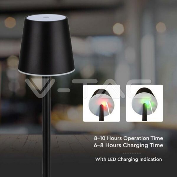 LED Επαναφορτιζόμενο Πορτατιφ 3W 4000Κ Μαύρο Dimmable Αφής V-TAC – 10194