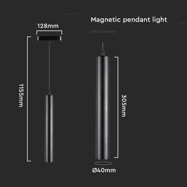 LED μαγνητικό κρεμαστό φωτιστικό ράγας 48V 15W SMD 4000K φυσικό λευκό μαύρο σώμα V-TAC – 10263