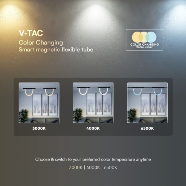 Smart Μαγνητικό Φωτιστικό με Εύκαμπτο Σωλήνα LED 12W CCT Μαύρου Χρώματος Dimmable V-TAC – 10275VT
