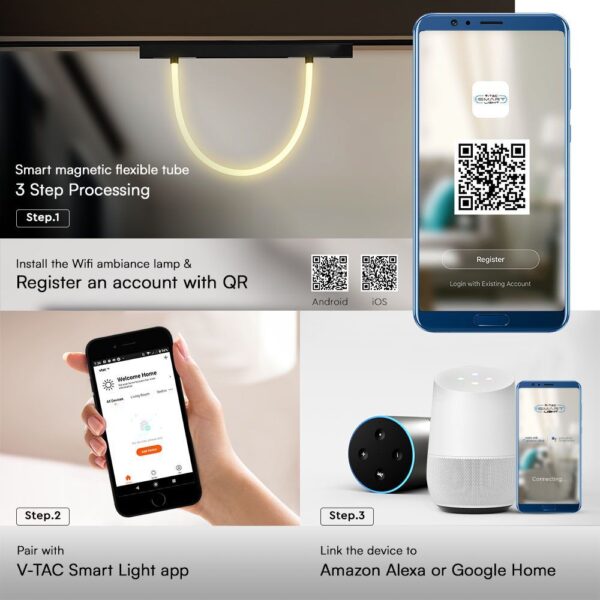 Smart Μαγνητικό Φωτιστικό με Εύκαμπτο Σωλήνα LED 12W CCT Μαύρου Χρώματος Dimmable V-TAC – 10275VT