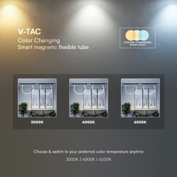 Smart Μαγνητικό Φωτιστικό με Εύκαμπτο Σωλήνα LED 24W CCT Μαύρου Χρώματος Dimmable V-TAC – 10276VT