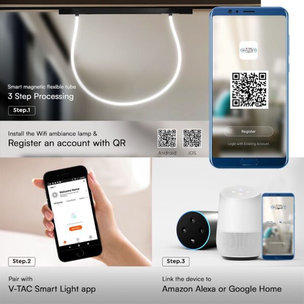 Smart Μαγνητικό Φωτιστικό με Εύκαμπτο Σωλήνα LED 24W CCT Μαύρου Χρώματος Dimmable V-TAC – 10276VT