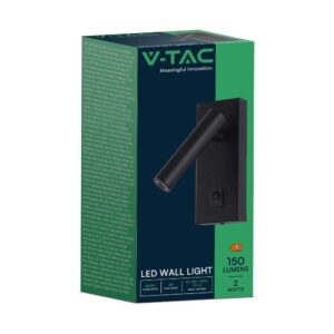 Επιτοίχιο φωτιστικό κομοδίνου LED 2W 3000K με διακόπτη Mαύρου Χρώματος V-TAC – 10286