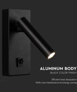 Επιτοίχιο φωτιστικό κομοδίνου LED 2W 3000K με διακόπτη Mαύρου Χρώματος V-TAC – 10286