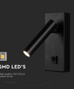 Επιτοίχιο φωτιστικό κομοδίνου LED 2W 3000K με διακόπτη Mαύρου Χρώματος V-TAC – 10286