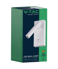 Επιτοίχιο φωτιστικό κομοδίνου LED 2W 3000K με διακόπτη Λευκού Χρώματος V-TAC – 10288