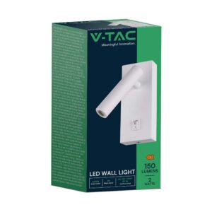 Επιτοίχιο φωτιστικό κομοδίνου LED 2W 3000K με διακόπτη Λευκού Χρώματος V-TAC – 10288
