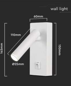 Επιτοίχιο φωτιστικό κομοδίνου LED 2W 3000K με διακόπτη Λευκού Χρώματος V-TAC – 10288