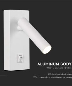 Επιτοίχιο φωτιστικό κομοδίνου LED 2W 3000K με διακόπτη Λευκού Χρώματος V-TAC – 10288