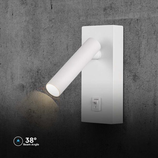 Επιτοίχιο φωτιστικό κομοδίνου LED 2W 3000K με διακόπτη Λευκού Χρώματος V-TAC – 10288