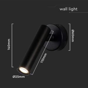 Επιτοίχιο φωτιστικό κομοδίνου LED 2W 4000K Mαύρου Χρώματος V-TAC – 10291