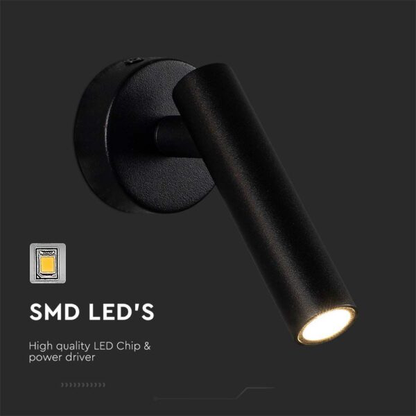 Επιτοίχιο φωτιστικό κομοδίνου LED 2W 4000K Mαύρου Χρώματος V-TAC – 10291