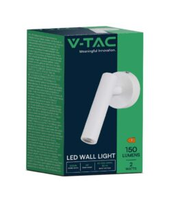 Επιτοίχιο φωτιστικό κομοδίνου LED 2W 3000K Λευκού Χρώματος V-TAC – 10292