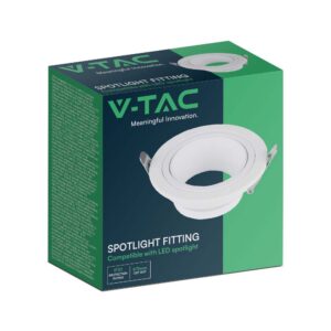 Στρογγυλή Βάση Σποτ GU10 – MR16 V-TAC Χωνευτή Ρυθμιζόμενη Λευκό – 10296