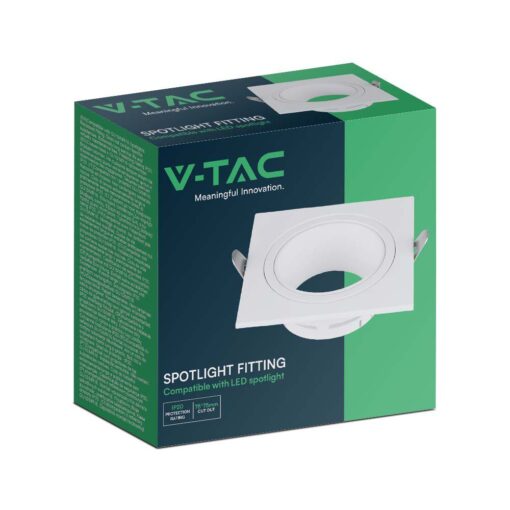Τετράγωνη Βάση Σποτ GU10 – MR16 V-TAC Χωνευτή Ρυθμιζόμενη Λευκό – 10297