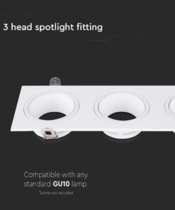 Τριπλή Τετράγωνη Βάση Σποτ GU10 – MR16 V-TAC Χωνευτή Ρυθμιζόμενη Λευκό – 10299
