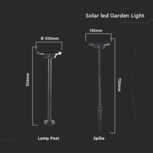 LED ηλιακό φωτιστικό κήπου δαπέδου/καρφί 2W IP65 CCT με μαύρο σώμα V-TAC – 10304