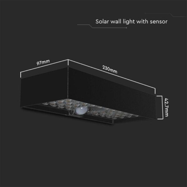 LED ηλιακό φωτιστικό επιτοίχιο 6W θερμό λευκό 4000K με μαύρο σώμα και ανιχνευτή V-TAC – 10307