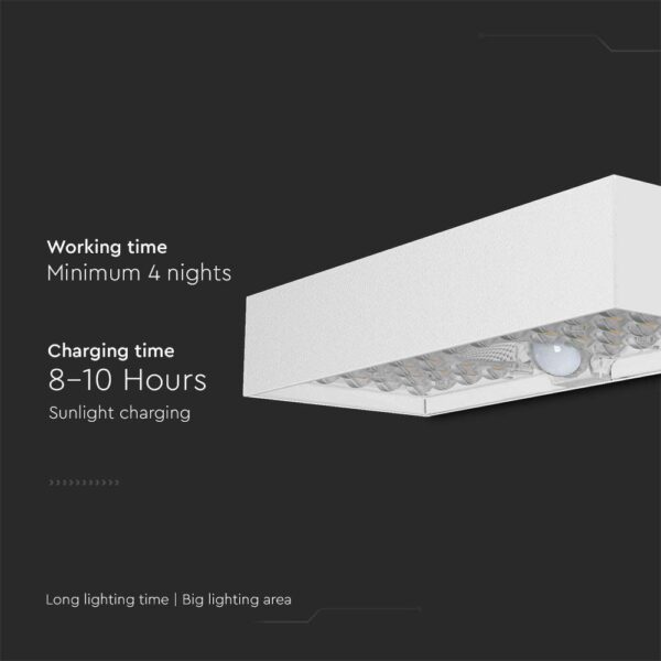 LED ηλιακό φωτιστικό επιτοίχιο 6W θερμό λευκό 4000K με λευκό σώμα και ανιχνευτή V-TAC – 10308