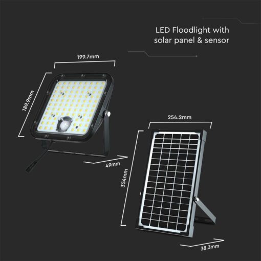 LED Ηλιακός Προβολέας Sensor 30W Ψυχρό Λευκό 6400K με Μαύρο Σώμα και Χειριστήριο V-TAC 10311