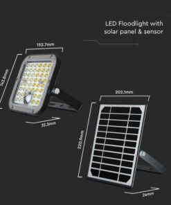 LED ηλιακός προβολέας sensor 10W φυσικό λευκό 4000K με μαύρο σώμα και χειριστήριο LiFe PO4 V-TAC – 10314