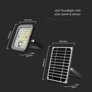 LED ηλιακός προβολέας sensor 10W φυσικό λευκό 4000K με μαύρο σώμα και χειριστήριο LiFe PO4 V-TAC – 10314