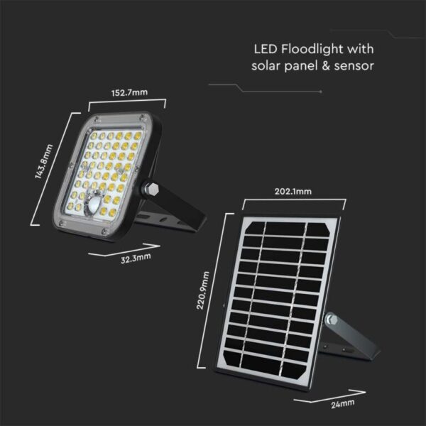 LED ηλιακός προβολέας sensor 10W φυσικό λευκό 4000K με μαύρο σώμα και χειριστήριο LiFe PO4 V-TAC – 10314