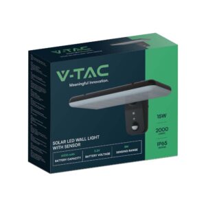 Επιτοίχιο Φωτιστικό LED 15W 4000K Ηλιακό με Ανιχνευτή Μαύρου Χρώματος IP65 V-TAC  – 10315