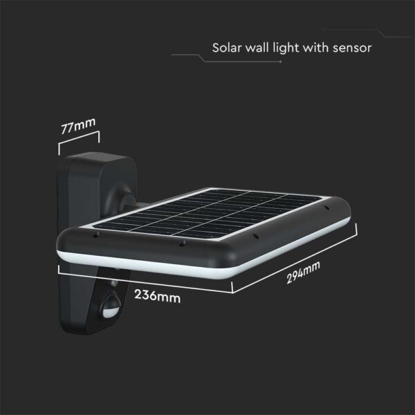 Επιτοίχιο Φωτιστικό LED 15W 4000K Ηλιακό με Ανιχνευτή Μαύρου Χρώματος IP65 V-TAC  – 10315