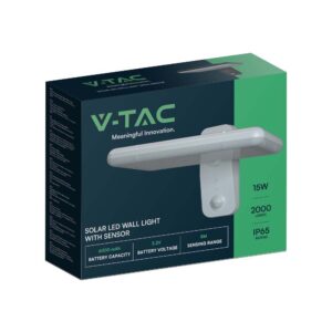 Επιτοίχιο Φωτιστικό LED 15W 4000K Ηλιακό με Ανιχνευτή Λευκού Χρώματος IP65 V-TAC – 10316
