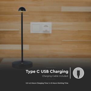 Φωτιστικό Γραφείου LED 1.6W Eπαναφορτιζόμενο Mαύρο Χρώματος Dimmable V-TAC – 10328