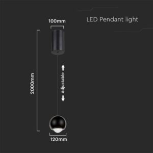 LED κρεμαστό φωτιστικό οροφής σφαίρα 6W 3000K θερμό λευκό με μαύρο σώμα V-TAC – 10341