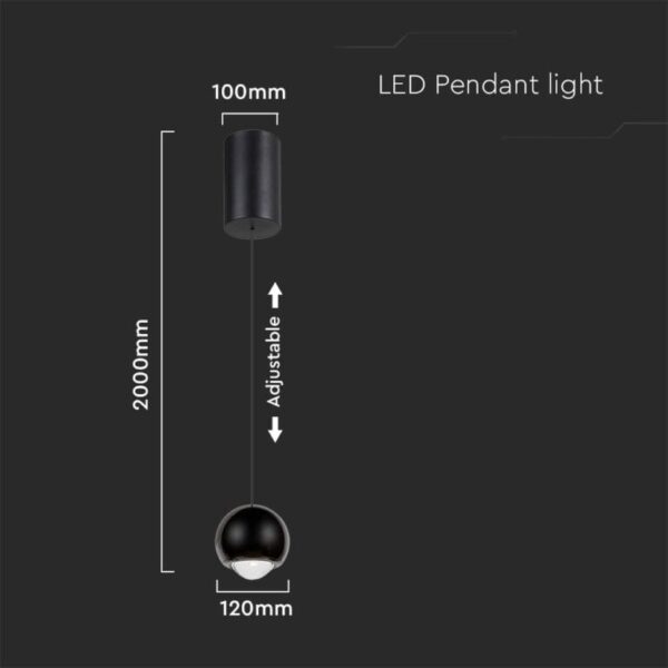 LED κρεμαστό φωτιστικό οροφής σφαίρα 6W 3000K θερμό λευκό με μαύρο σώμα V-TAC – 10341