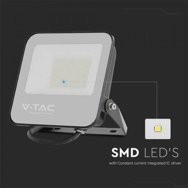 LED Προβολέας 50W V-TAC Samsung Chip Γκρι 8000lm Αδιάβροχος IP65 4000K  – 23694