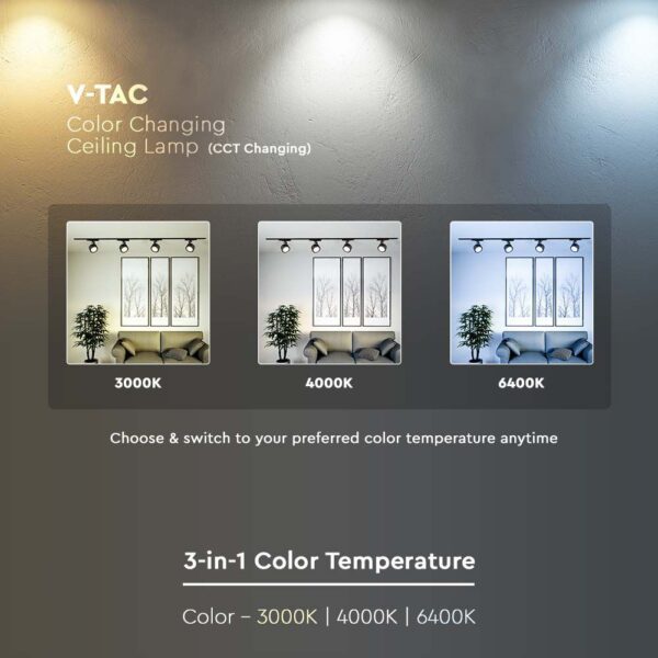 LED φωτιστικό ράγας τριφασικό COB 30W 3 σε 1 CCT Μαύρου Χρώματος V-TAC – 10371