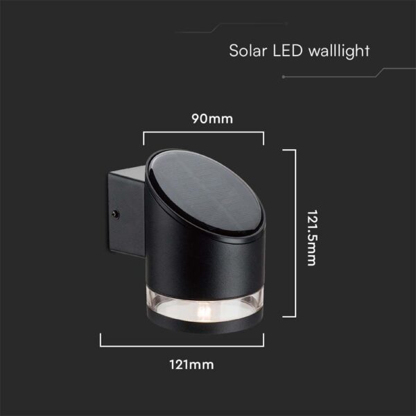 Επιτοίχιο Φωτιστικό LED 1W 3000K Ηλιακό IP54 Μαύρου Χρώματος V-TAC – 10384