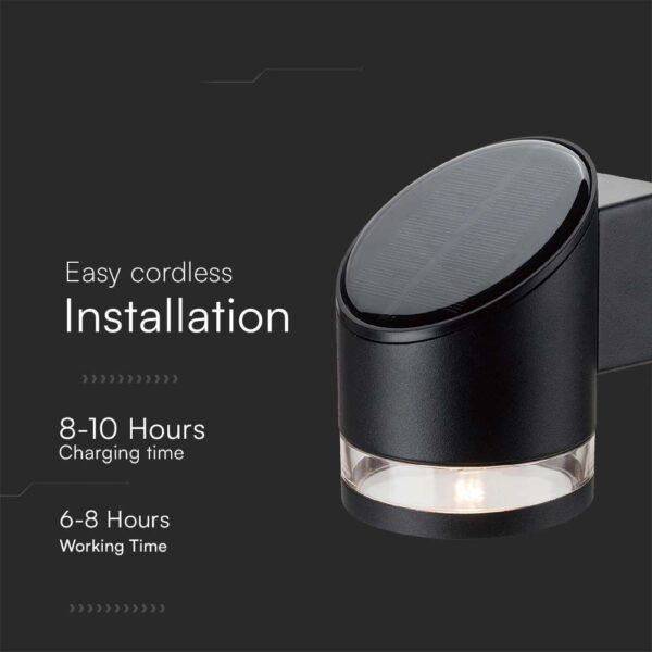 Επιτοίχιο Φωτιστικό LED 1W 3000K Ηλιακό IP54 Μαύρου Χρώματος V-TAC – 10384