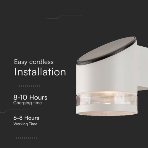 Επιτοίχιο Φωτιστικό LED 1W 3000K Ηλιακό IP54 Λευκού Χρώματος V-TAC – 10395