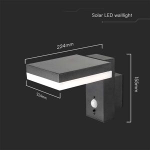 Επιτοίχιο Φωτιστικό LED 2W 3000K Ηλιακό με Ανιχνευτή Κίνησης IP54 Μαύρου Χρώματος V-TAC – 10402