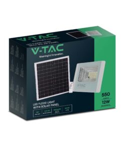 LED Ηλιακός Προβολέας 12W Λευκός V-TAC IP65 550lm Ψυχρό Λευκό 6400K – 10405