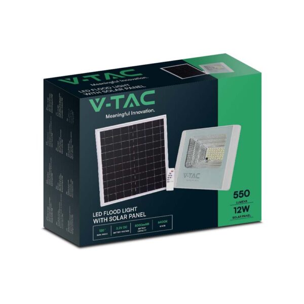 LED Ηλιακός Προβολέας 12W Λευκός V-TAC IP65 550lm Ψυχρό Λευκό 6400K – 10405