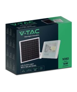 LED Ηλιακός Προβολέας 16W Λευκός V-TAC IP65 1050lm Φυσικό Λευκό 4000K – 10406
