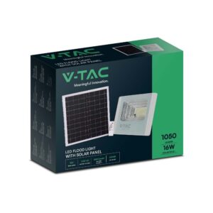 LED Ηλιακός Προβολέας 16W Λευκός V-TAC IP65 1050lm Φυσικό Λευκό 4000K – 10406