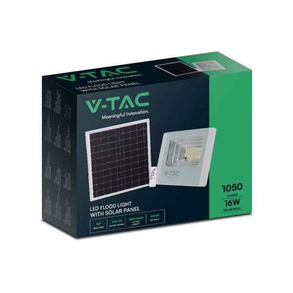 LED Ηλιακός Προβολέας 16W Λευκός V-TAC IP65 1050lm Φυσικό Λευκό 4000K – 10406
