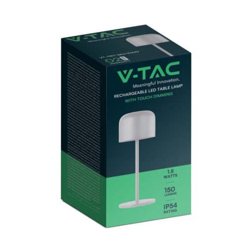 Επιτραπέζιο Φωτιστικό γραφείου LED 1.5W επαναφορτιζόμενο Λευκού Χρώματος dimmable IP54 V-TAC – 10449