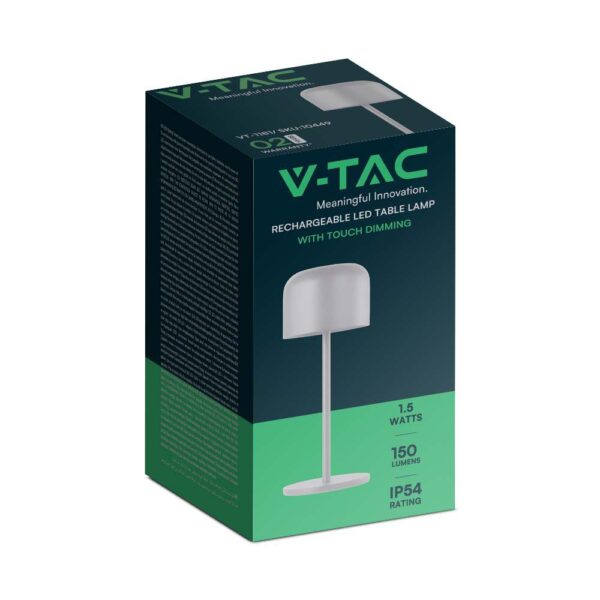 Επιτραπέζιο Φωτιστικό γραφείου LED 1.5W επαναφορτιζόμενο Λευκού Χρώματος dimmable IP54 V-TAC – 10449