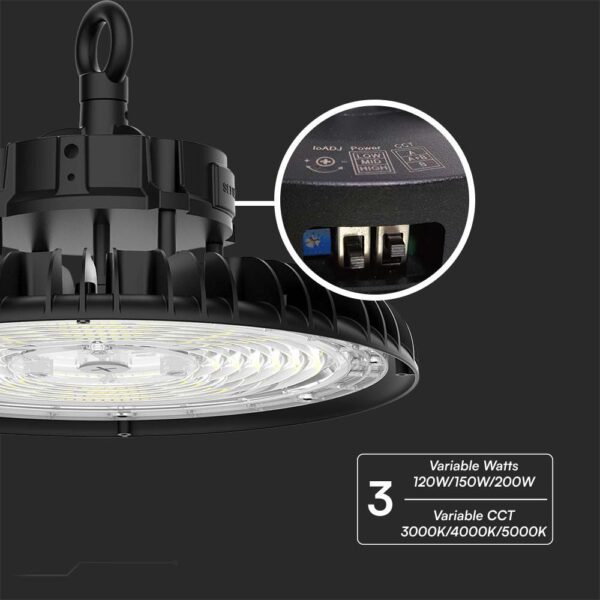 LED καμπάνα UFO SMD 200W 3 σε 1 με τροφοδοτικό Lifud 160lm/W V-TAC – 10467