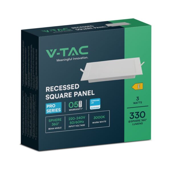 3W LED Panel V-TAC SAMSUNG Chip Χωνευτό Τετράγωνο 9x9cm 330lm 3000K V-TAC – 104771